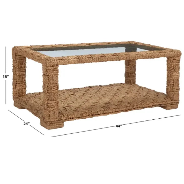 Christi Water Hyacinth Coffee Table in Natural with Wood Frame - The Mayfair Hall