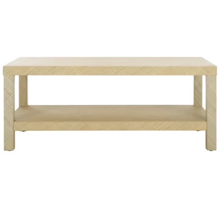Apis Raffia Wood Coffee Table in Natural with Shelves - The Mayfair Hall