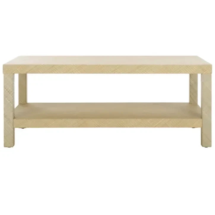 Apis Raffia Wood Coffee Table in Natural with Shelves - The Mayfair Hall