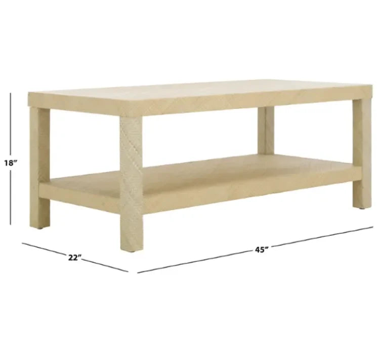 Apis Raffia Wood Coffee Table in Natural with Shelves - The Mayfair Hall