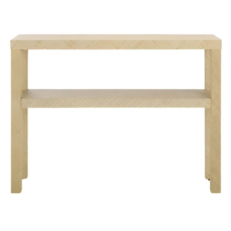 Apis Raffia Wood Console Table in Natural with Shelves - The Mayfair Hall
