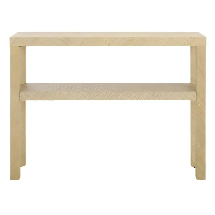 Apis Raffia Wood Console Table in Natural with Shelves - The Mayfair Hall