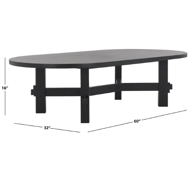 Tabytha Elm Wood Coffee Table in Black with Oversized Oval Top - The Mayfair Hall