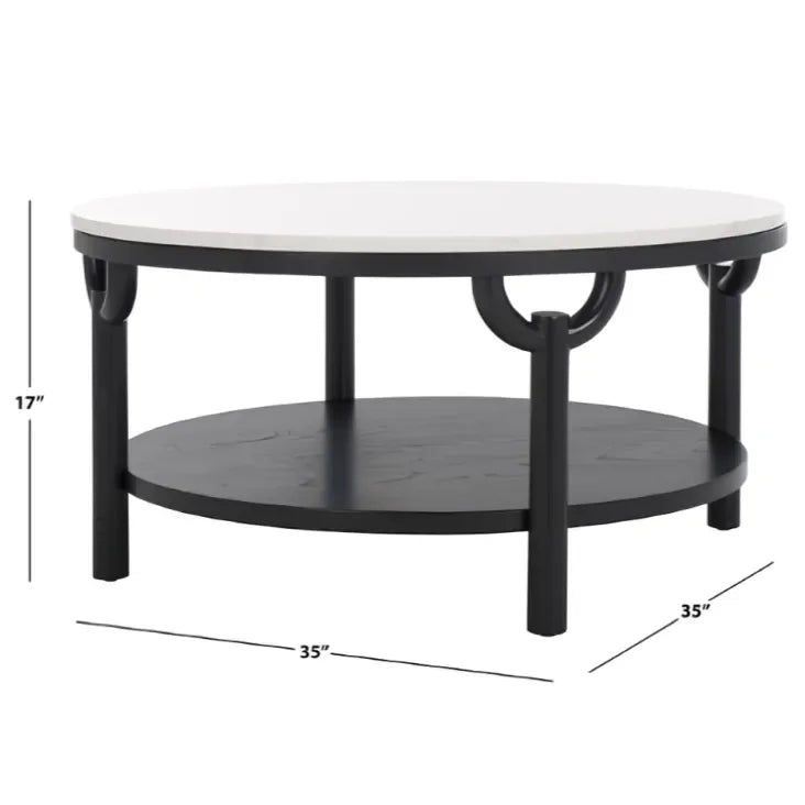Puck Marble Top Coffee Table in Black/White with Wooden Base - The Mayfair Hall