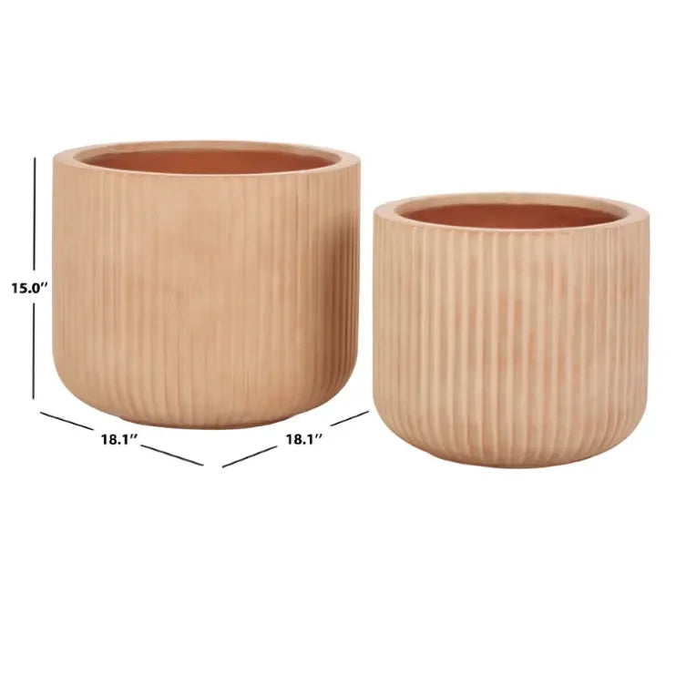 Lucca Terracotta Ficonstone Planter with Vertical Stripes (Set of 2) - The Mayfair Hall