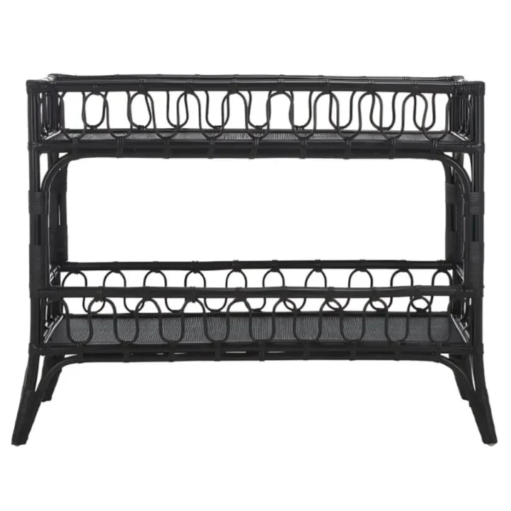Isaiah Rattan Storage Unit in Black with 2 Tier Shelves - The Mayfair Hall