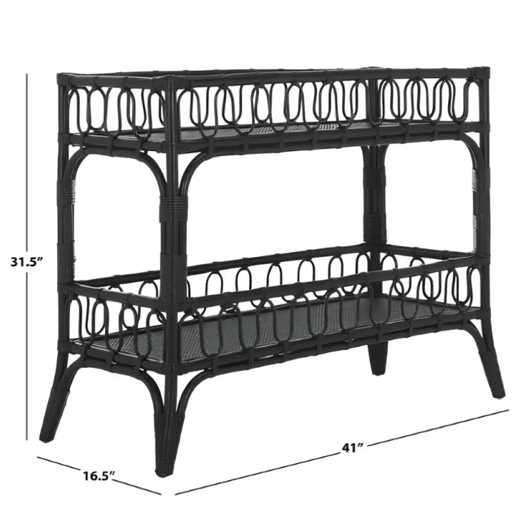 Isaiah Rattan Storage Unit in Black with 2 Tier Shelves - The Mayfair Hall