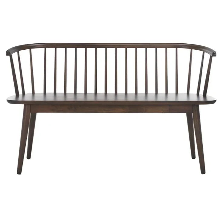 Blanchard Wood Bench in Dark Walnut with Curved Spindle Back - The Mayfair Hall