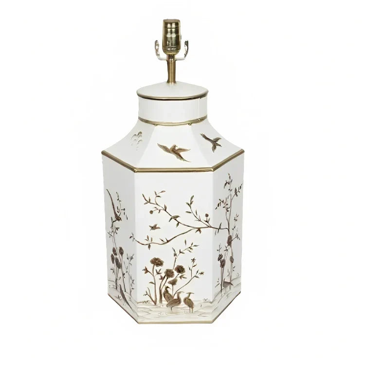 Ivory & Gold Hexagon Lamp - The Mayfair Hall