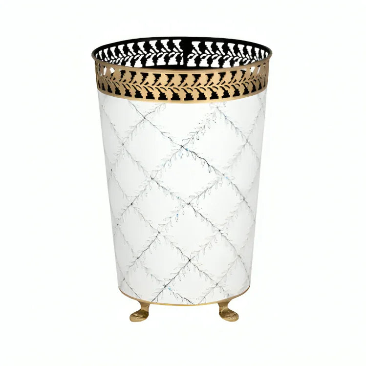 IVORY & Blue Pierced Gold Leaf Wastepaper Basket - The Mayfair Hall