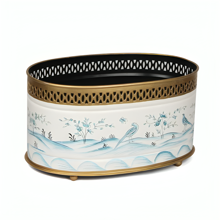 Ivory & Blue Oval Planter