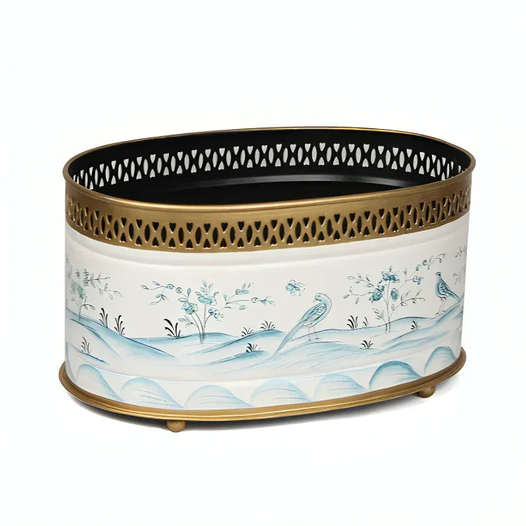 Ivory & Blue Oval Planter - The Mayfair Hall