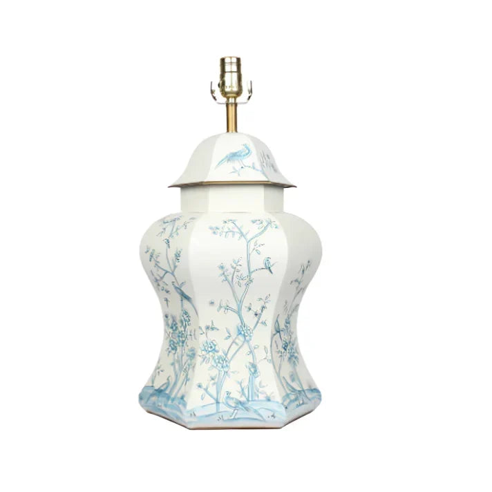 Ivory & Blue Scalloped Hexagon Lamp - The Mayfair Hall