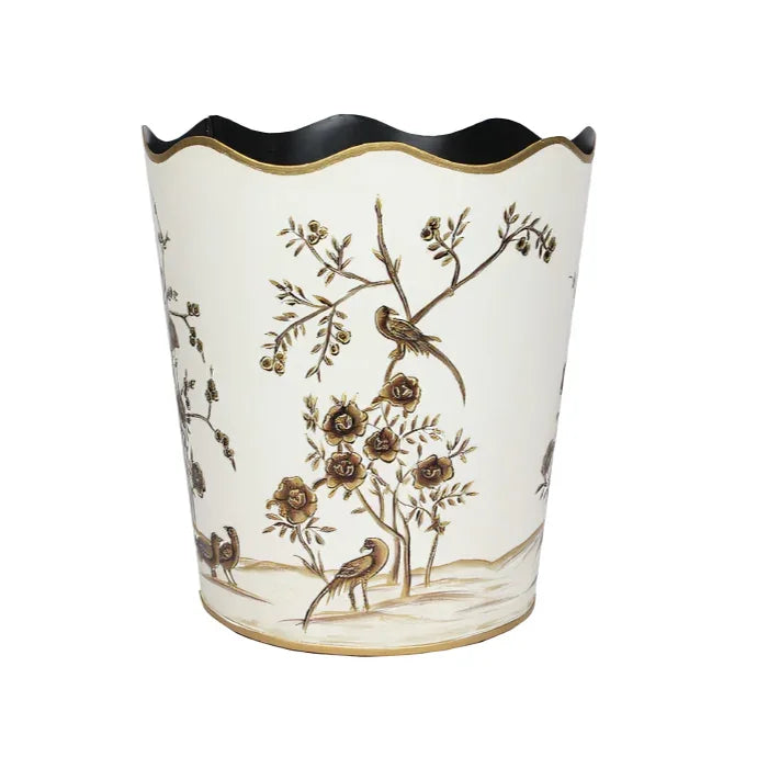 Scalloped Ivory /Gold Wastepaper Basket - The Mayfair Hall