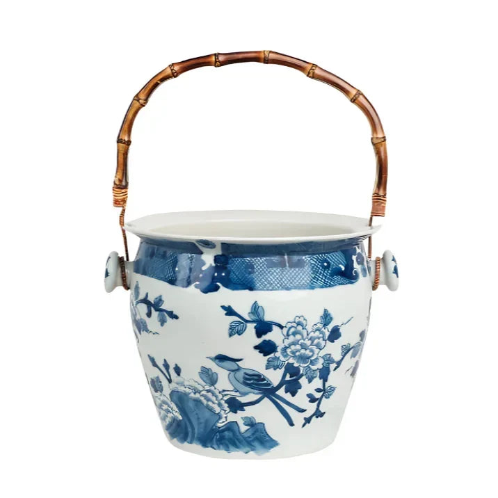 Bird & Floral Ice Bucket with Bamboo Handle - The Mayfair Hall