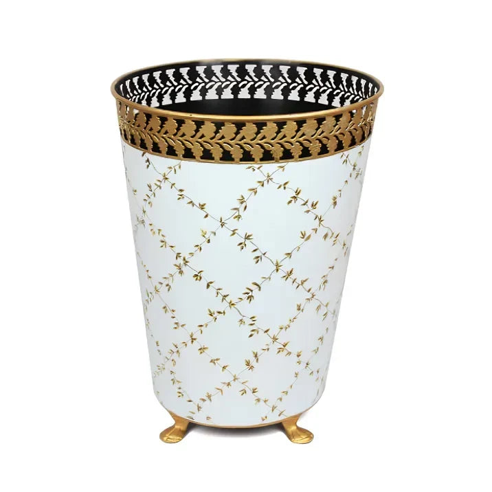 Elegant trellis pale blue/gold wastepaper basket - The Mayfair Hall