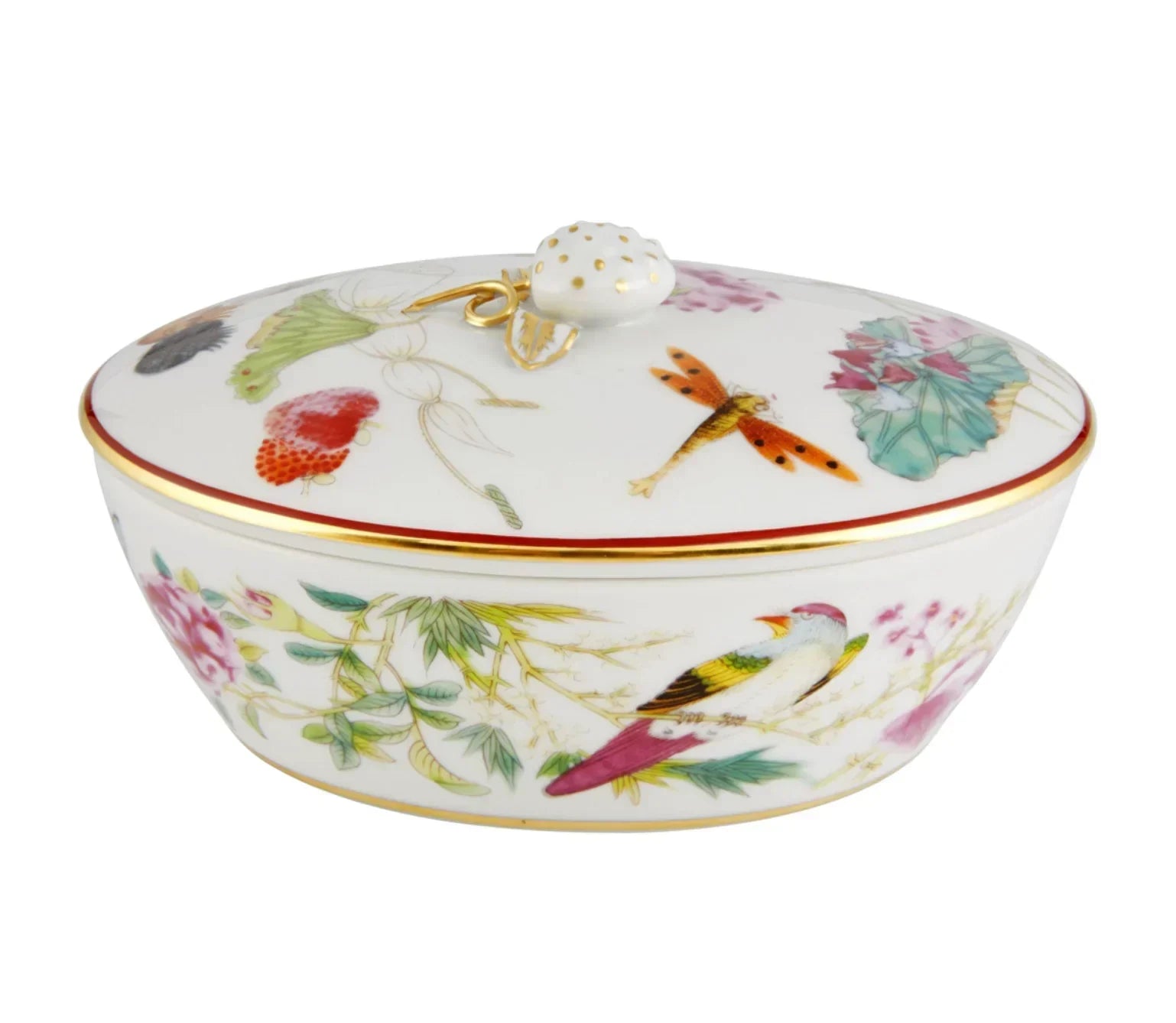 Paço Real Porcelain Covered Box in White and Gold with Hand-painted elements - The Mayfair Hall