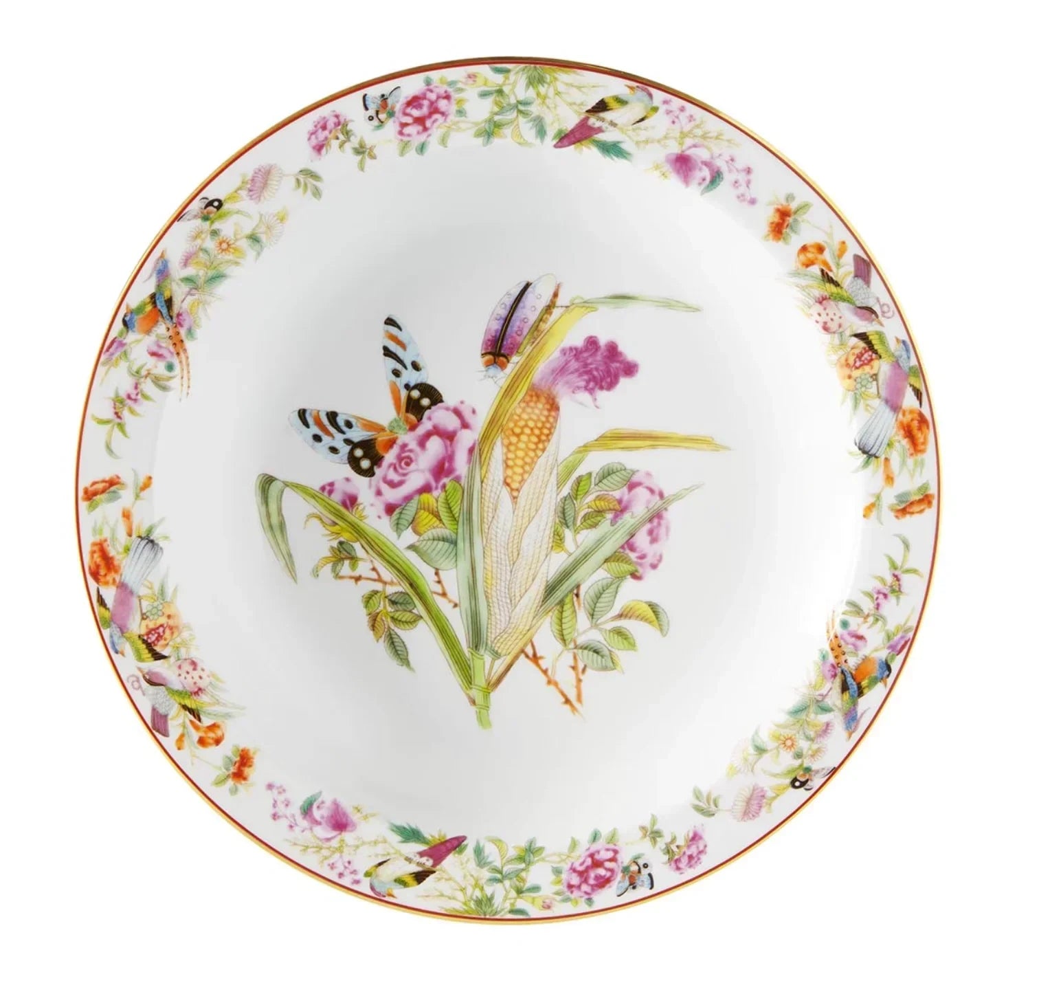 Paço Real Deep Round Platter in White and Gold with Hand-painted elements - The Mayfair Hall