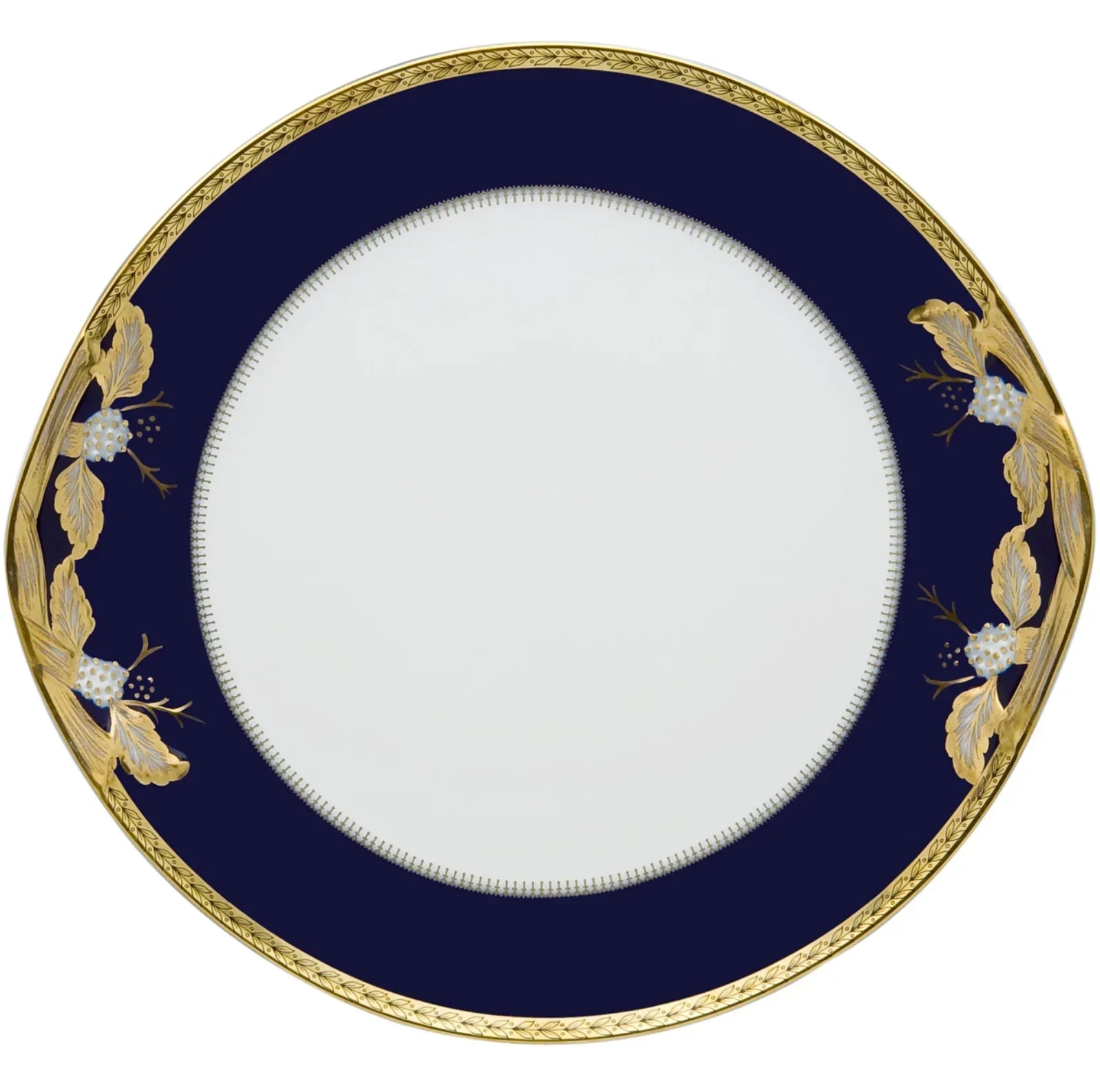 Brest Porcelain Cake Plate in Navy and White with Gold Hand-painted elements - The Mayfair Hall
