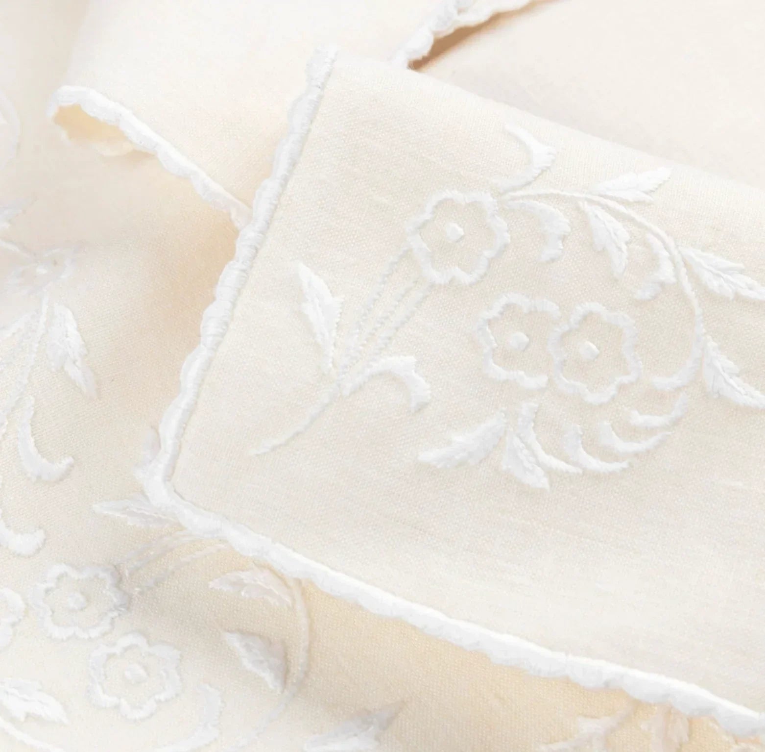 Ivory Napkin with White Floral Embroidery - The Mayfair Hall