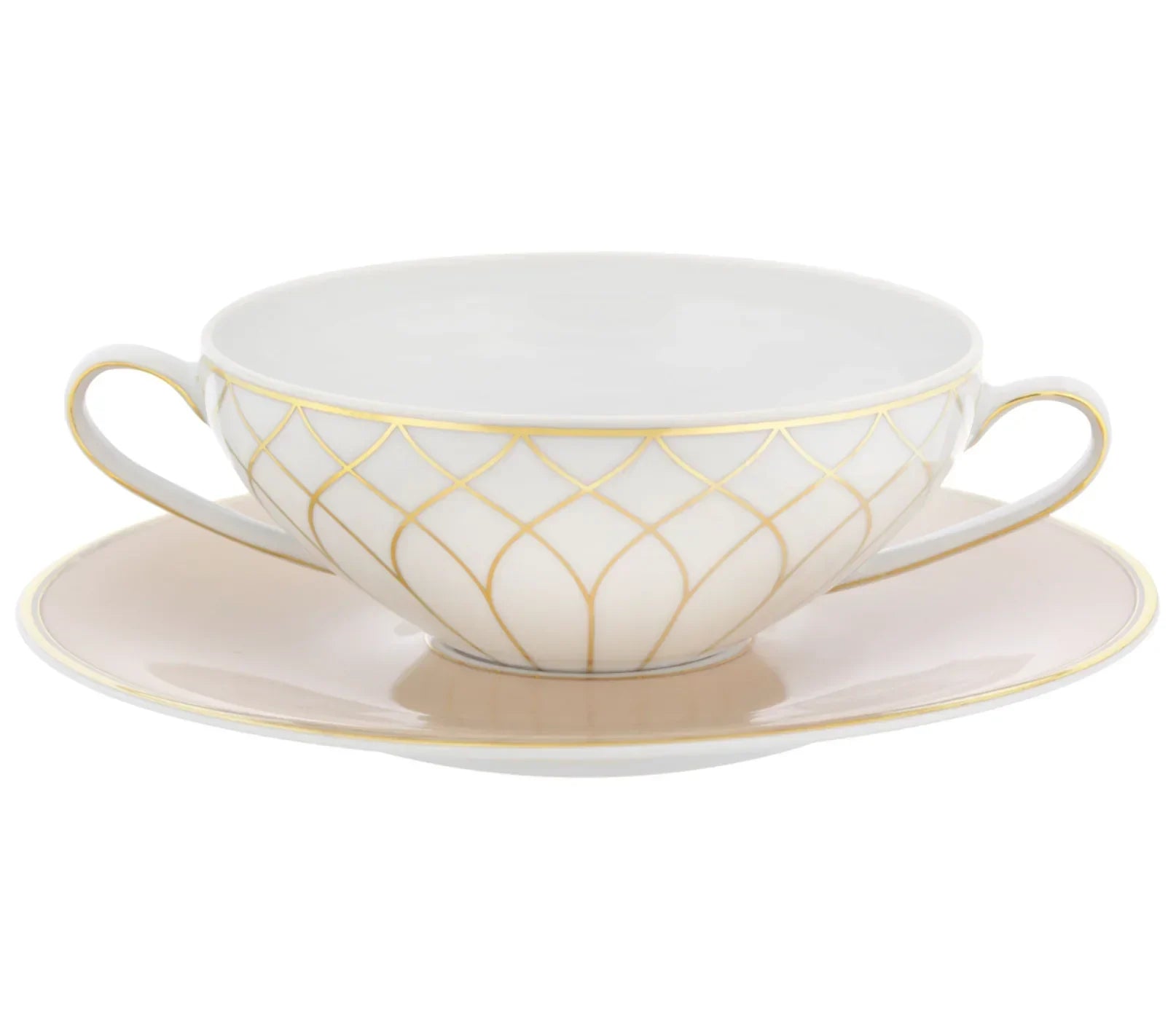 Terrace Porcelain Consomme Cup & Saucer in White and Gold - The Mayfair Hall