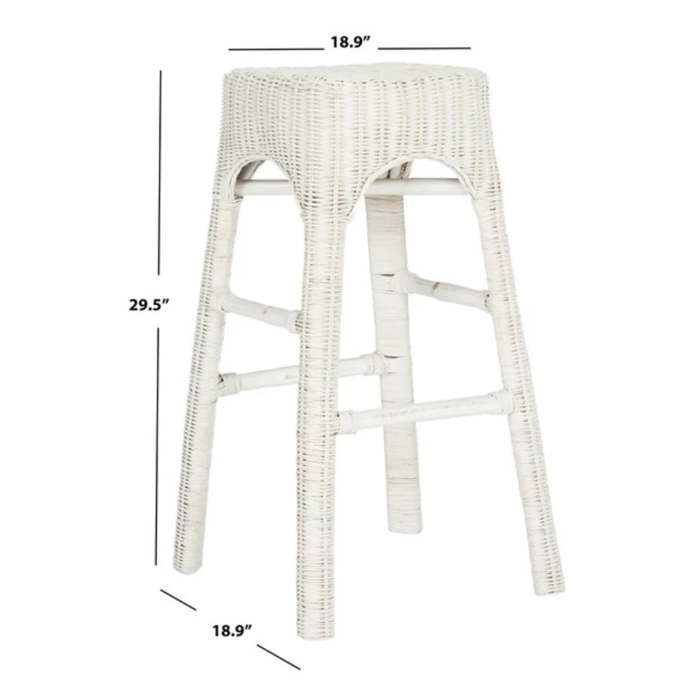 Percy Rattan Bar Stool in White Distress