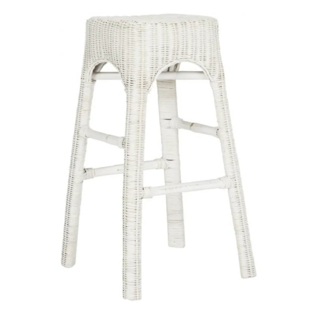 Percy Rattan Bar Stool in White Distress