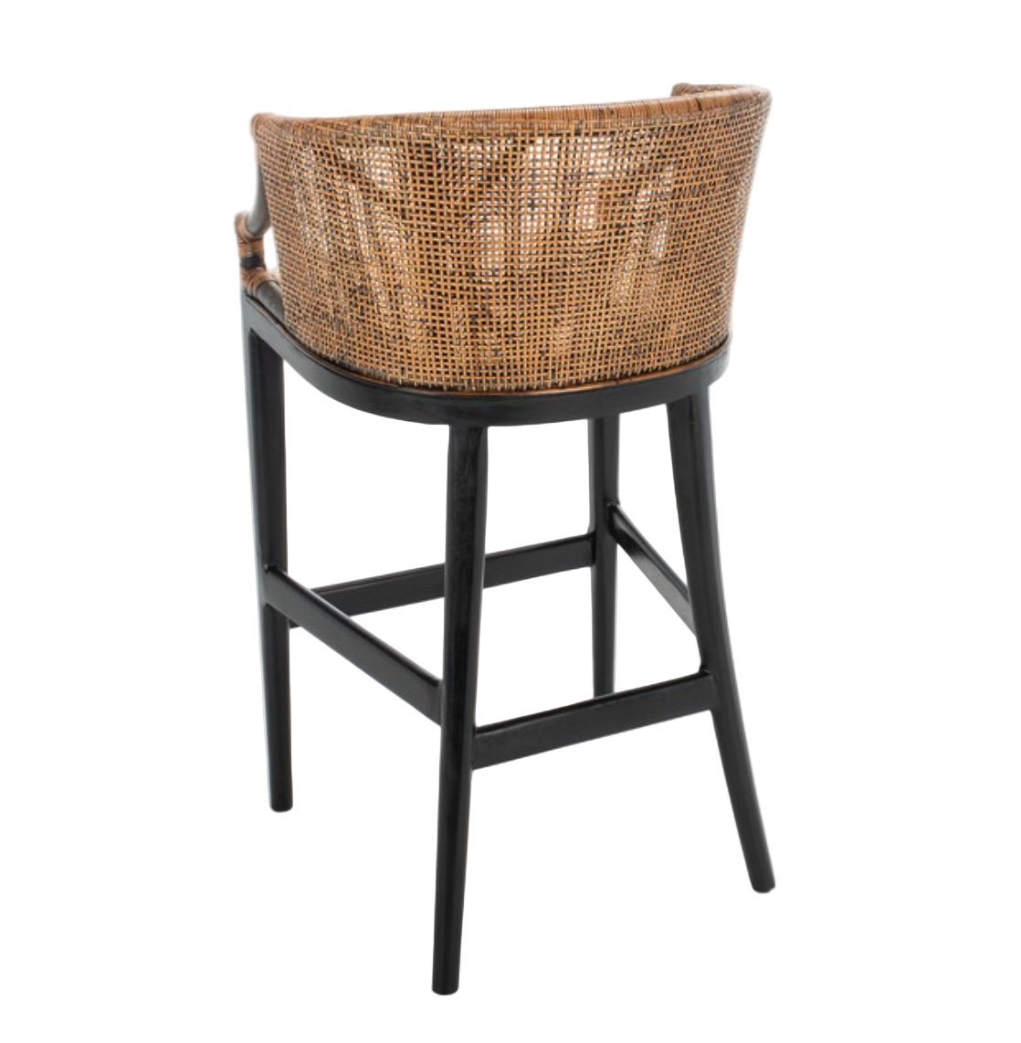 Brando Wood Bar Stool in Black and White with Brown Rattan Back