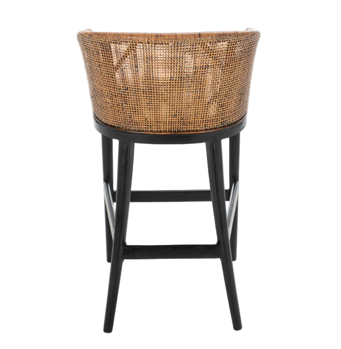 Brando Wood Bar Stool in Black and White with Brown Rattan Back