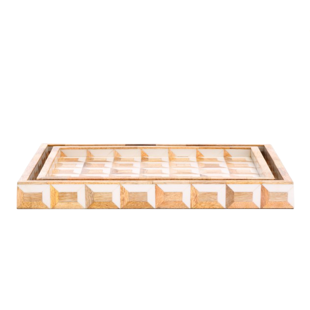 Aria Resin Tray in Antique Ivory and Natural Brown (Set of 2)