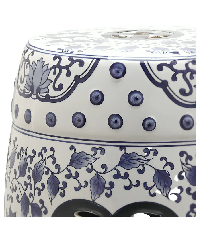 Tao Blue and White Chinoiserie Glazed Ceramic Garden Stool
