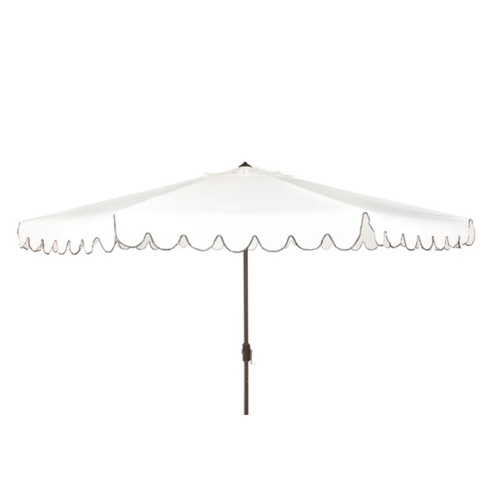 Venice Crank Outdoor Umbrella in Ivory with Black Scalloped Trim (11 ft)