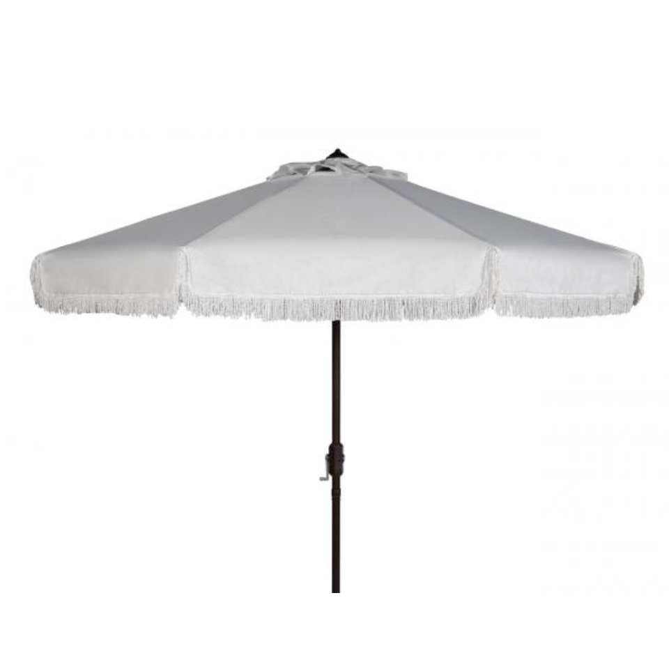 Milan Crank Outdoor Umbrella in Ivory with Fringe (9 ft)