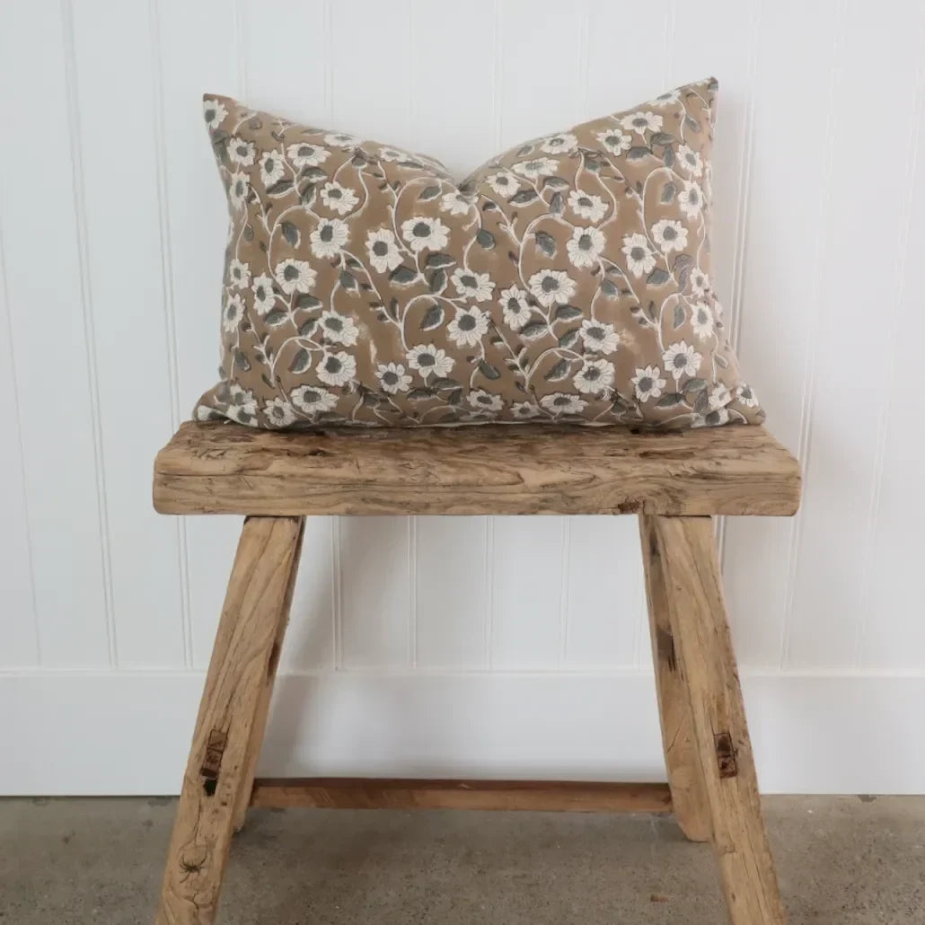Poppy Floral Pillow Cover in Warm Brown - The Mayfair Hall