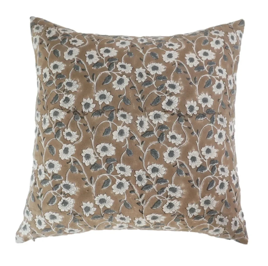 Poppy Floral Pillow Cover in Warm Brown - The Mayfair Hall