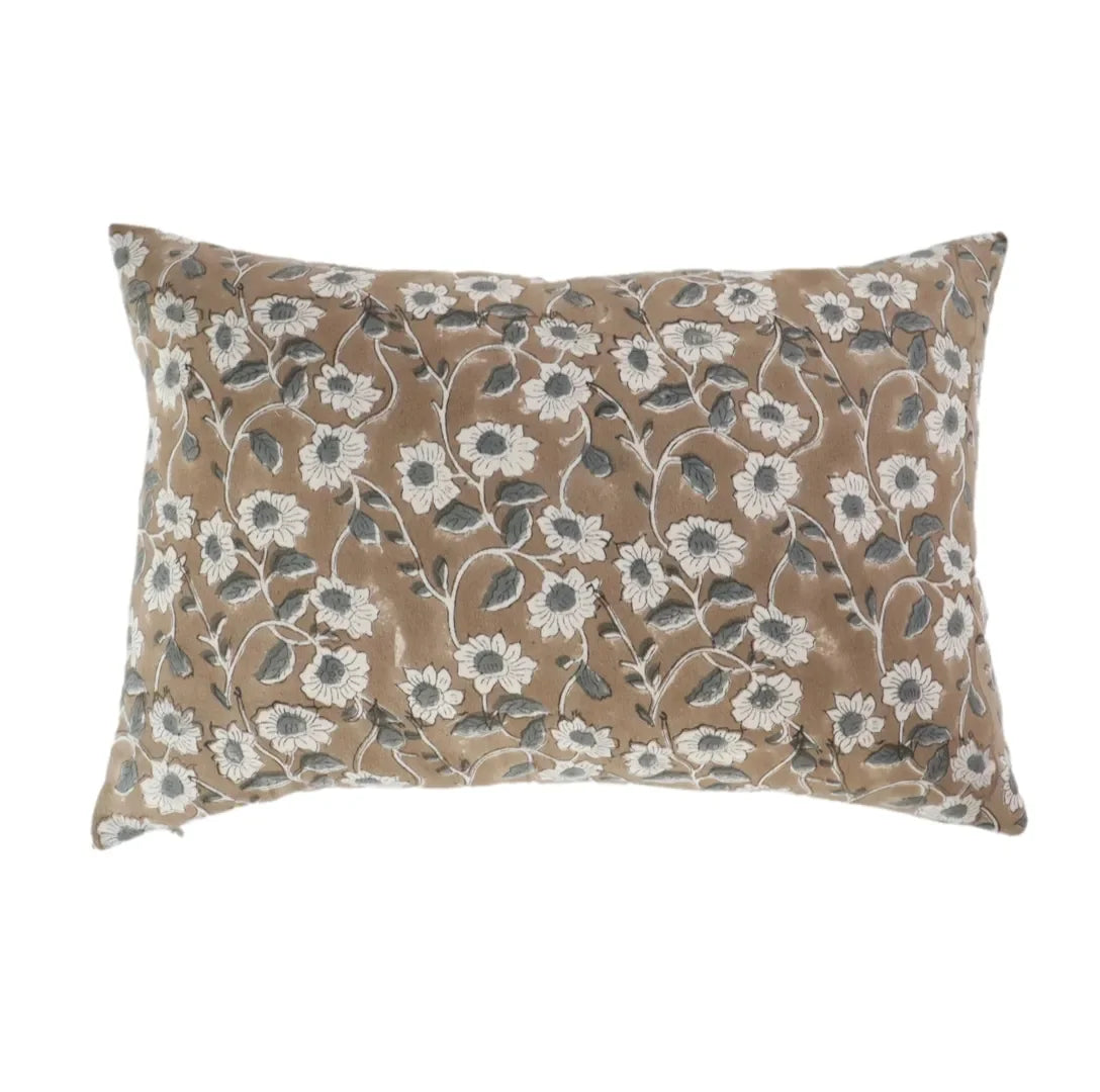Poppy Floral Pillow Cover in Warm Brown - The Mayfair Hall