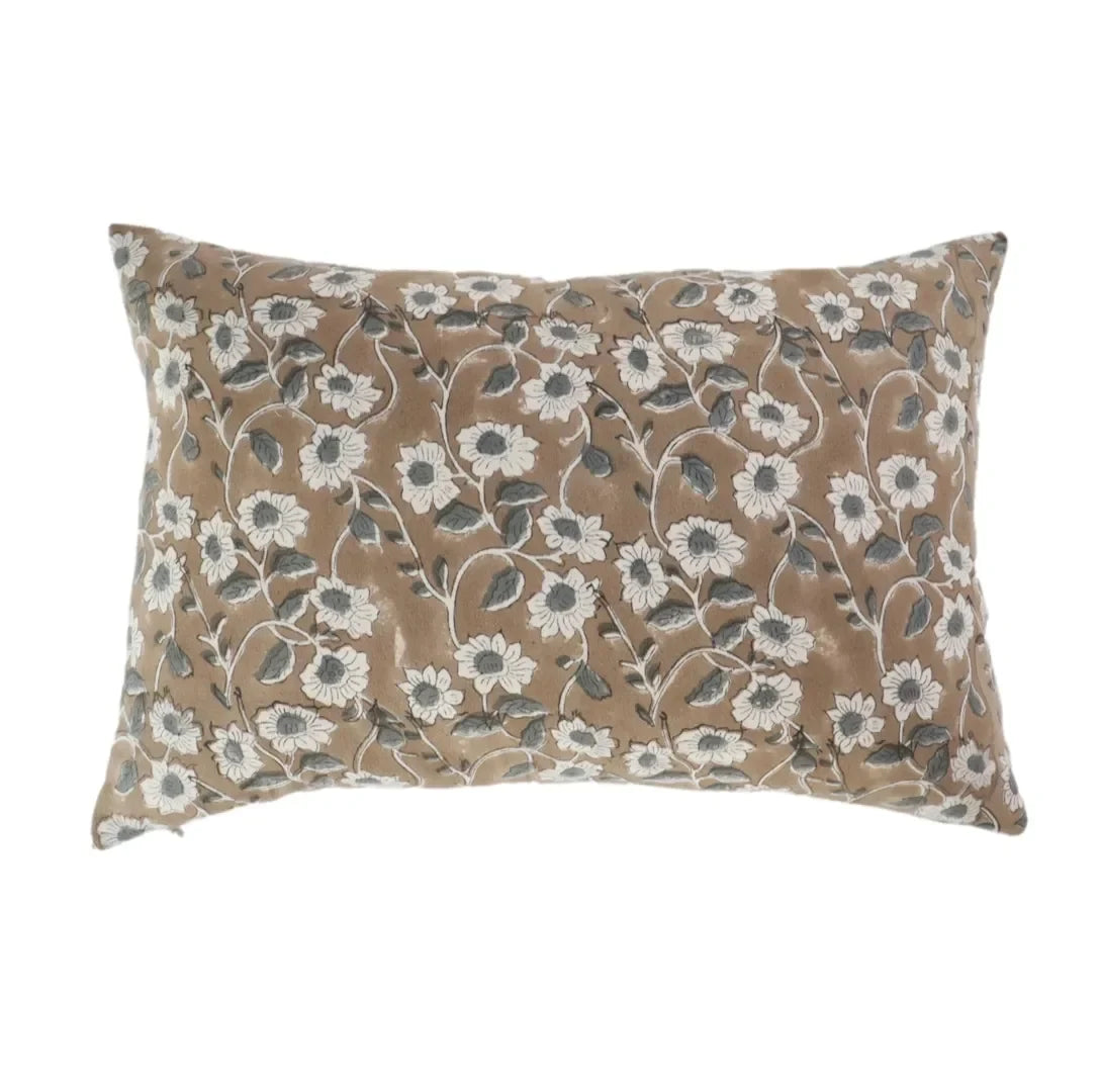 Poppy Floral Pillow Cover in Warm Brown - The Mayfair Hall