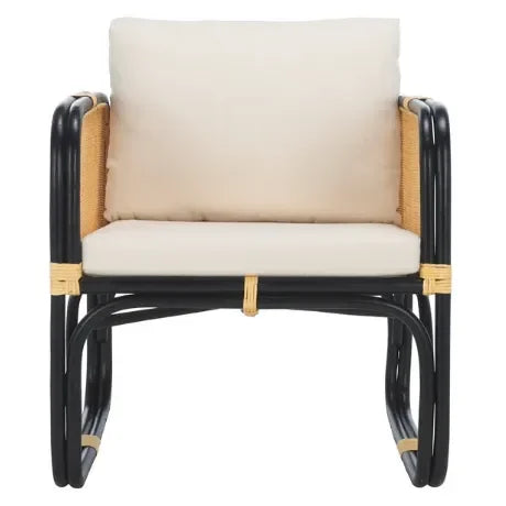 Alybeth Rattan Accent Chair in White/Black with Cushion - The Mayfair Hall