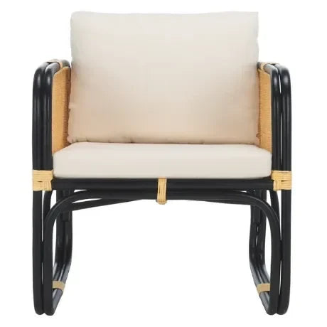 Alybeth Rattan Accent Chair in White/Black with Cushion - The Mayfair Hall