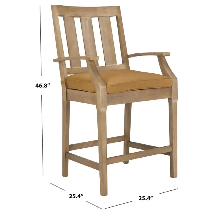 San Salvador Wood Patio Counter Stools in Brown with Cushion (Set of 2) - The Mayfair Hall