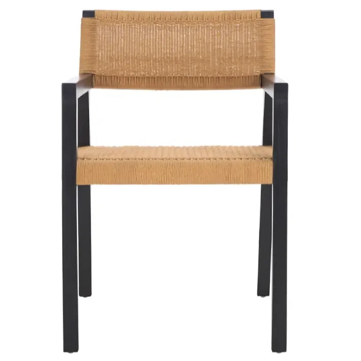 Jolene Mahogany Wood Dining Chair in Black/Natural with Woven Rope - The Mayfair Hall