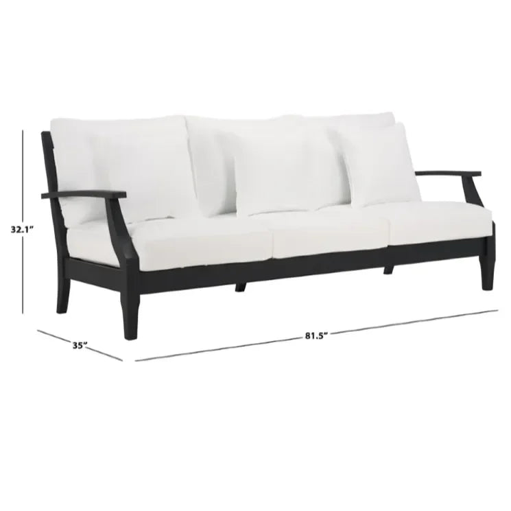 Martinique Wood Patio Sofa in Black/White with Cushion - The Mayfair Hall