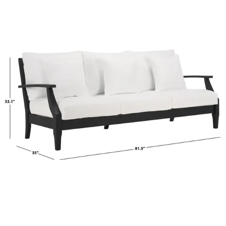 Martinique Wood Patio Sofa in Black/White with Cushion - The Mayfair Hall
