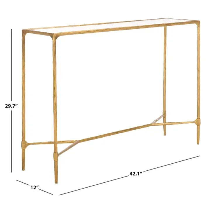 Isabellina Metal Console Table in Brass with Mirrored Glass Top - The Mayfair Hall