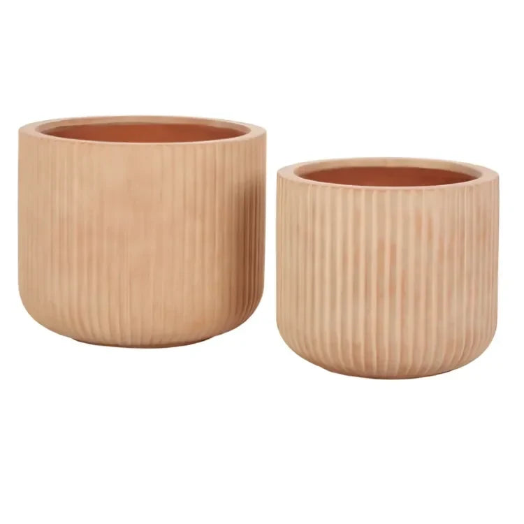 Lucca Terracotta Ficonstone Planter with Vertical Stripes (Set of 2) - The Mayfair Hall