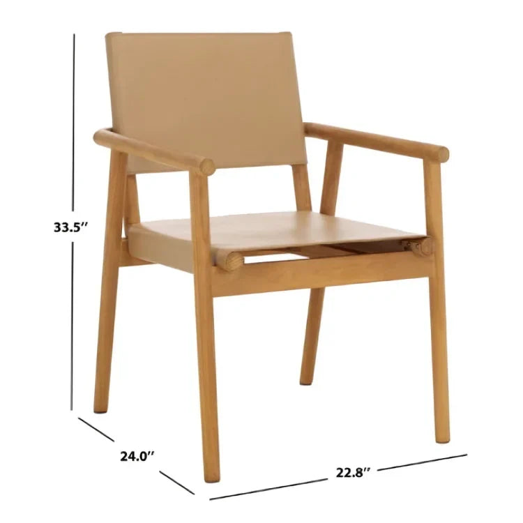 Hutson Leather Dining Chair in Tan with Sungkai Wood Frame - The Mayfair Hall