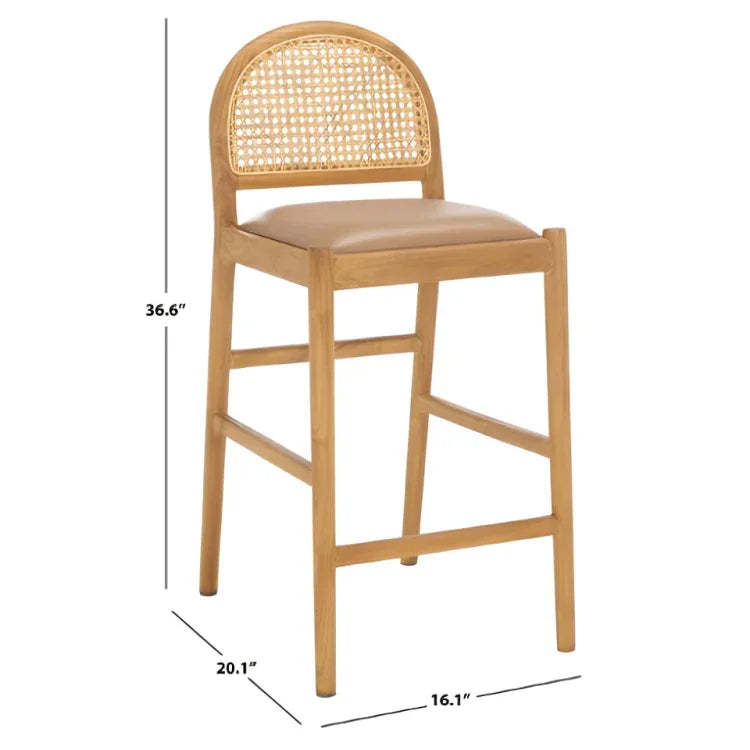 Laylie Leather Counter Stool in Brown with Sungkai Wood Frame