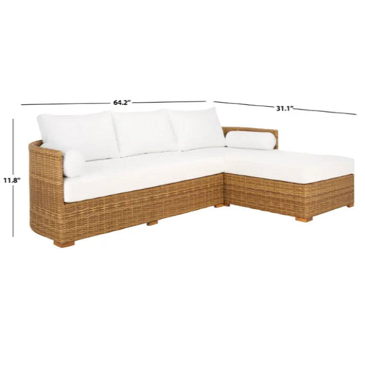 Anguilla Wicker Outdoor Chaise Sectional in Natural and White - The Mayfair Hall