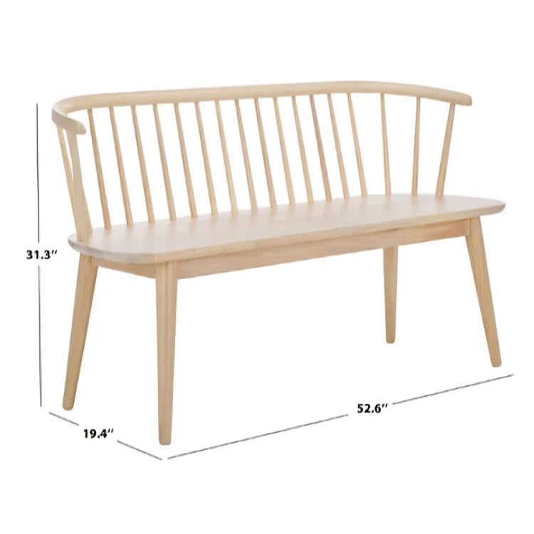 Blanchard Wood Bench in White-Washed with Spindle Back - The Mayfair Hall