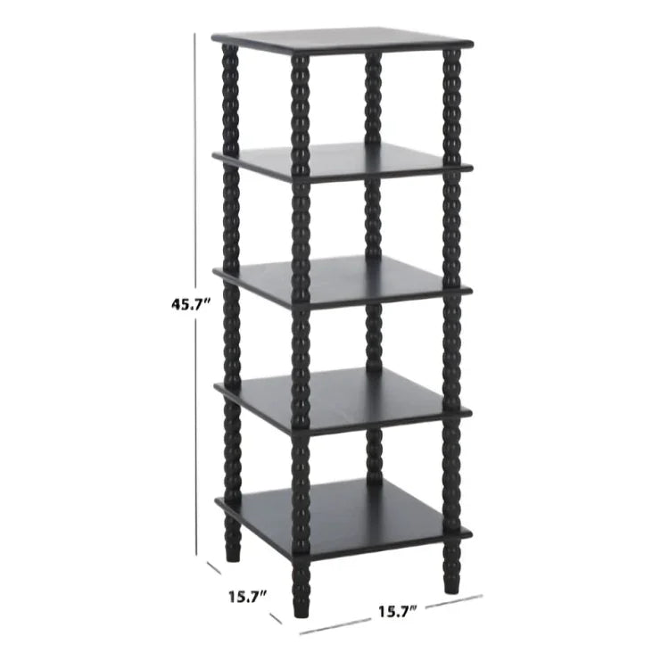 Dilyn Wood 5-Tier Shelving Unit in Matte Black - The Mayfair Hall